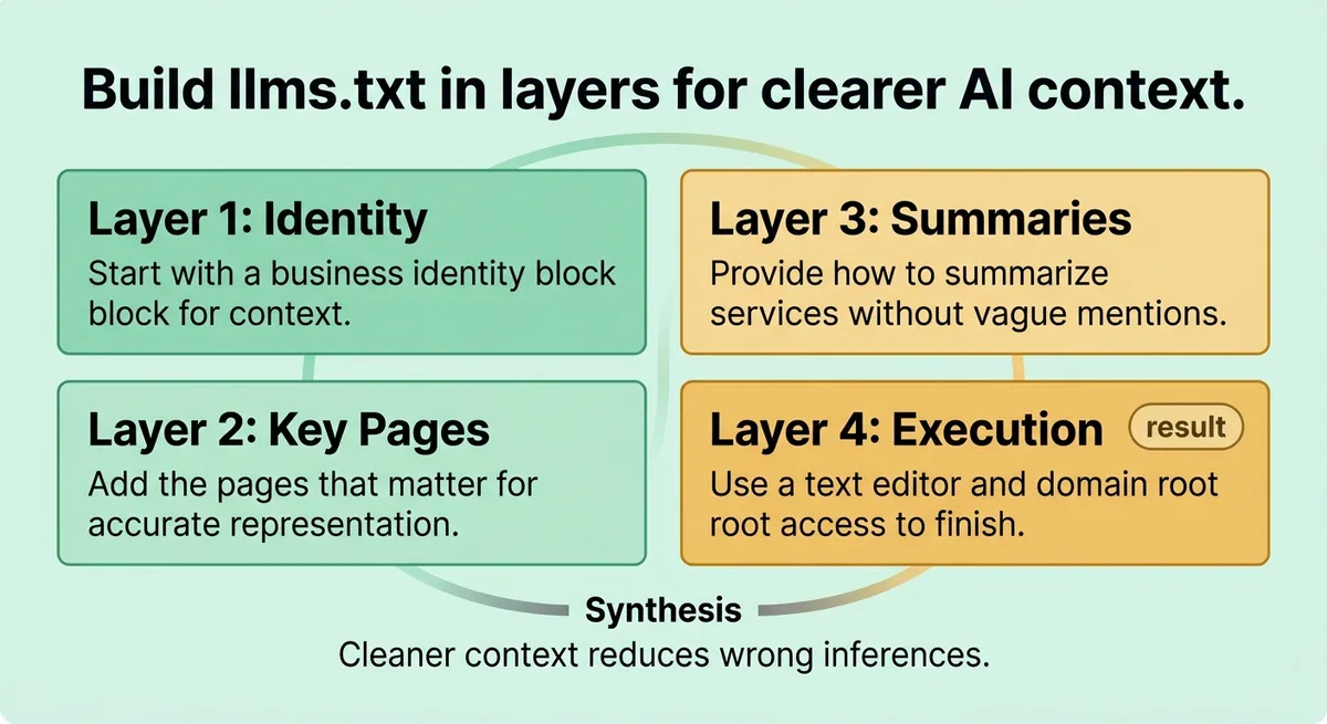 The Four-Layer Framework: How to Build Your llms.txt File Section by Section